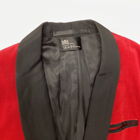 Vintage De Pinna  Mens Red Velvet Shawl Collar Smoking Tuxedo Jacket Sz 46 - Picture 2 of 5